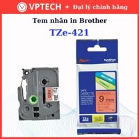 Nhãn in BROTHER siêu bền chống nước chịu nhiệt TZE-421 chữ đen, nền đỏ, khổ 9mm - Hàng chính hãng