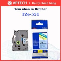 Nhãn in BROTHER siêu bền chống nước chịu nhiệt TZE-551 chữ đen, nền xanh dương, khổ 24mm - Hàng chính hãng