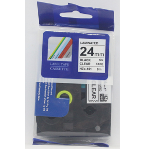 Nhãn in Brother TZe151 (TZe-151) - Black on Clear, 24mm x 8m