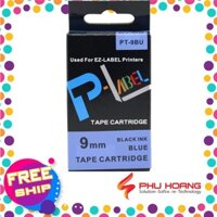 Nhãn in Casio PT-12BU, chữ đen nền xanh dương, khổ rộng 12mm