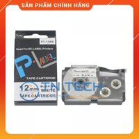 NHÃN IN CASIO PT-12WE – CHỮ ĐEN NỀN TRẮNG 12MM X 8M