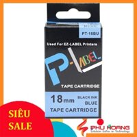 Nhãn in Casio PT-24BU, chữ đen nền xanh dương, khổ rộng 24mm