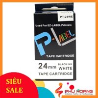 Nhãn in Casio PT-24WE, chữ đen nền trắng, khổ rộng  24mm