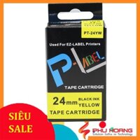 Nhãn in Casio PT-24YW, chữ đen nền vàng, khổ rộng 24mm