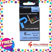 Nhãn in Casio PT-6BU, chữ đen nền xanh dương, khổ rộng 6mm