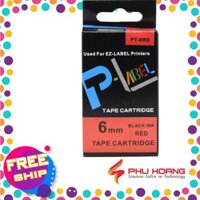 Nhãn in Casio PT-6RD, chữ đen nền đỏ, khổ rộng  6mm