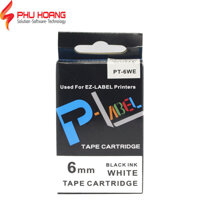NHÃN IN CASIO PT-6WE, CHỮ ĐEN NỀN TRẮNG, KHỔ RỘNG 6MM
