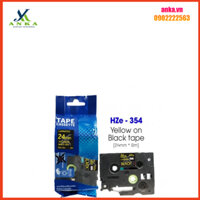 Nhãn In HZe-354 (TZe-354, TZ2-354), 24mm X 8m, Chữ Vàng Đồng Trên Nền Đen