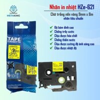 Nhãn In HZe-621 (Chữ Đen Trên Nền Vàng, khổ 9mm X 8M) - Tương Thích Nhãn Brother TZe-621