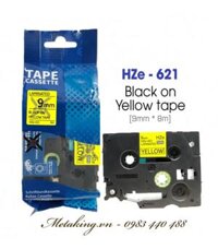 Nhãn In HZe-621 (TZe-621, TZ2-621), 9mm X 8m, Chữ đen trên nền vàng