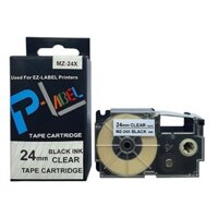 NHÃN IN MZ-24X / CHỮ ĐEN NỀN TRONG 24MM DÙNG CHO MÁY CASIO KL-820 / KL-7400 / KL-G2