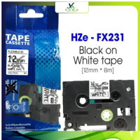 Nhãn In Nhiệt HZe-FX231/ (Chữ Đen Nền Trắng,12mm X 8M)/ Tương Thích Nhãn Brother TZe-FX231, E1000PRO