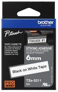 Nhãn in siêu dính Brother TZe-S221 – Black on White 9mm – nhãn laminate chữ đen nền trắng – bám siêu mạnh – chống nước – chính hãng                          TZe-S221