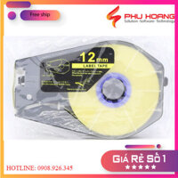 Nhãn in tương thích Canon PT-1112Y, màu vàng, khổ rộng 12mm dài 30m, sử dụng cho máy in ống lồng Canon.