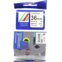 Nhãn in TZ2-261, Khổ rộng 36mm, chữ đen nền trắng, sử dụng cho máy in nhãn Brother