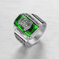 Nhẫn inox nam mặt sư tử đá xanh lá MNH012-1-3 Không đen không gỉ sét
