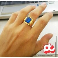 Nhẫn inox nam rồng mạ vàng đá xanh