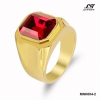 Nhẫn inox nam trơn bóng mặt đá đỏ MNH004-2 Không đen không gỉ sét