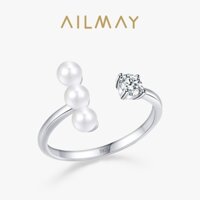 Nhẫn khai trương vỏ ngọc trai tròn thanh lịch bằng bạc 925 AILMAY