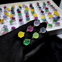 Nhẫn khung titan đa flourite hoa siêy đẹp hàng kiểm định