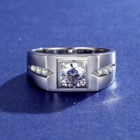Nhẫn kim cương giả Moissanite unisex, nhẫn đồng mạ vàng trắng, nhẫn đá halo, nhẫn đôi, nhẫn cầu hôn người nổi tiếng trên internet