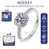 Nhẫn kim cương Moissanite 6 ly cao cấp có kiểm định GRA đi kèm MOSEI nhẫn bạc nữ gắn đá Moissanite mặt vuông nạm viền