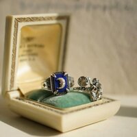 Nhẫn Mạ Bạc 925 In Hình Hoa Sen / Mặt Trăng / Nàng Tiên Cá lapis lazuli Phong Cách retro
