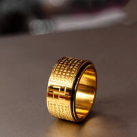 Nhẫn Mạ Vàng 24K, Khắc Bát Nhã Tâm Kinh, chất liệu cao cấp không đen không gỉ, thiết kế 2 lớp, có thể xoay lớp ngoài