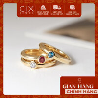 Nhẫn mạ vàng trắng 18k & bạc nữ đơn giản bản to đính đá xanh đỏ cao cấp Gix Jewel