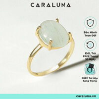 Nhẫn Mảnh Đính Đá Tự Nhiên, Nhẫn Bạc Nữ Thật 100%, Nhẫn Oval CARA LUNA Đính Đá Ngọc Hải Lam Aquamarine VSR500