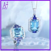 Nhẫn Mặt Đá Sapphire Hình Vuông Màu Xanh Dương Sang Trọng Cho Nữ M3100