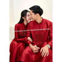 [NHẬN MAY BIGSIZE, ẢNH THẬT] CẶP ÁO DÀI VĂN HẬU NAM TAFTA NỮ LỤA ĐỎ THÊU KẾT ĐỀN VÀ CHỮ HỶ CAO CẤP