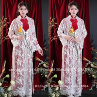 [NHẬN MAY KHÔNG SẴN, ẢNH THẬT] ÁO CHOÀNG DÀI REN HOA LƯỚI TRẮNG KHOÁC NGOÀI ÁO DÀI CÔ DÂU ĐI TIỆC, CƯỚI HỎI