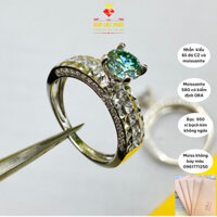 Nhẫn Moissanite màu trắng, Nhẫn bạc nữ xi bạch kim kiểu, Nhẫn kim cương nhân tạo màu xanh 6li3 58 giác có kiểm định