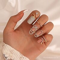 Nhẫn móng tay thiết kế niche, nghệ thuật móng tay hình bướm, nhẫn mở hình học điều chỉnh, đầu ngón tay cá tính