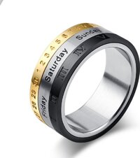 Nhẫn Nam 3 Màu Xoay 360 Độ Khắc Thứ Ngày Tháng Chất Liệu Thép Titan Không Đen Không Dị Ứng TT 1376 - 8