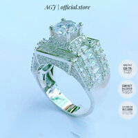Nhẫn nam bạc AGJ s950 - Nhẫn nam mặt vuông 2 cấp đá chủ tròn 8ly lạm đá con cao cấp bạc s950 sang trọng nam tính