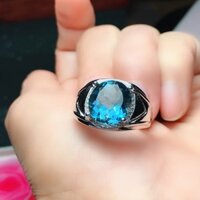 Nhẫn Nam Đính Đá Sapphire Bản Rộng Phong Cách Mới