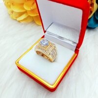 Nhẫn nam đồng đỏ mẫu hột chấu vuông màu vàng 750