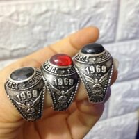 Nhẫn nam kiểu mỹ đá đỏ đen nhân tạo bạc ta sắc nét đai đại bàng