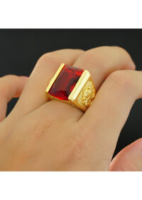 Nhẫn nam  mạ Vàng 24k mặt đá đỏ N9 - Tặng Kèm Hộp Trang Sức - Đỏ - 11