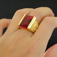 Nhẫn nam  mạ Vàng 24k mặt đá đỏ N9 - Tặng Kèm Hộp Trang Sức - Đỏ - 10