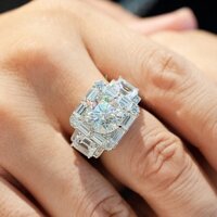 Nhẫn Nam Mạ Vàng Trắng 18K Đính Kim Cương Toàn Diện