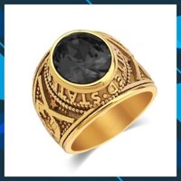 Nhẫn nam titan cao cấp đẹp inox thép không gỉ nhẫn mỹ mạ vàng wakaha vn đá đen PTNNA220