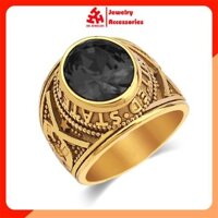 Nhẫn nam titan cao cấp thời trang đẹp inox thép không gỉ nhẫn mỹ mạ vàng ahihi đá đen PTNNA220