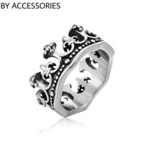 Nhẫn nam unisex titan tạo hình vương miện retro không gỉ