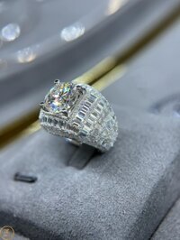 Nhẫn Nam Vàng Trắng 10k 14k 18k Kim Cương Baguette
