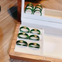 NHẪN NGỌC CẨM THẠCH SƠN THỦY BỌC SEN VÀNG TÂY 10 KARA - THẮNG GIANG