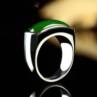 Nhẫn ngọc Hetian tự nhiên cho nam, nhẫn ngọc xanh rau diếp cho nam, nhẫn ngọc khảm, nhẫn ngọc JS9O
