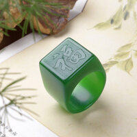 Nhẫn ngọc Hetian và Bi Jade cho nam giới, nhẫn cao cấp và táo bạo với khắc "Fu" và "Fa", ngọc thật mẫu mới 4.4 0AE7